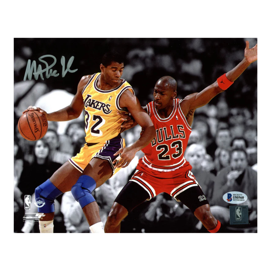 Magic Johnson Signed Basketball Print Size 8″ x 10″ with Beckett Witness